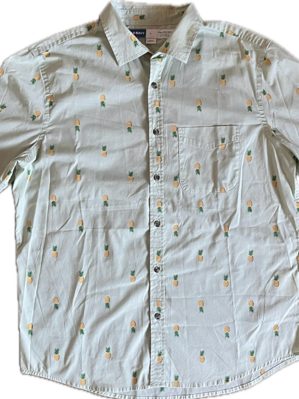 Old Navy Pineapple Print Button-Down Shirt - Sage Green-Mens size Large.